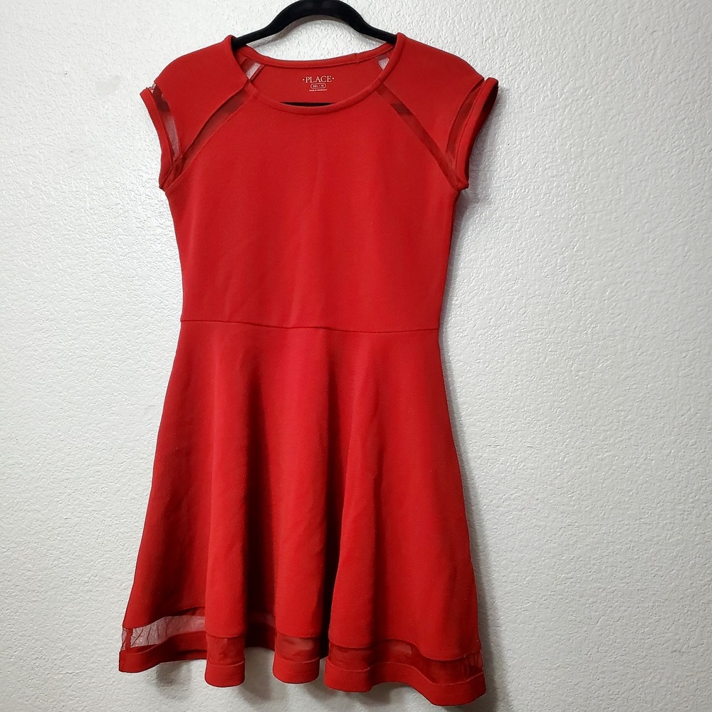 The Children's Place◇Girl's Red Fit &‎ Flare Dress With Mesh Details◇Size XXL 16